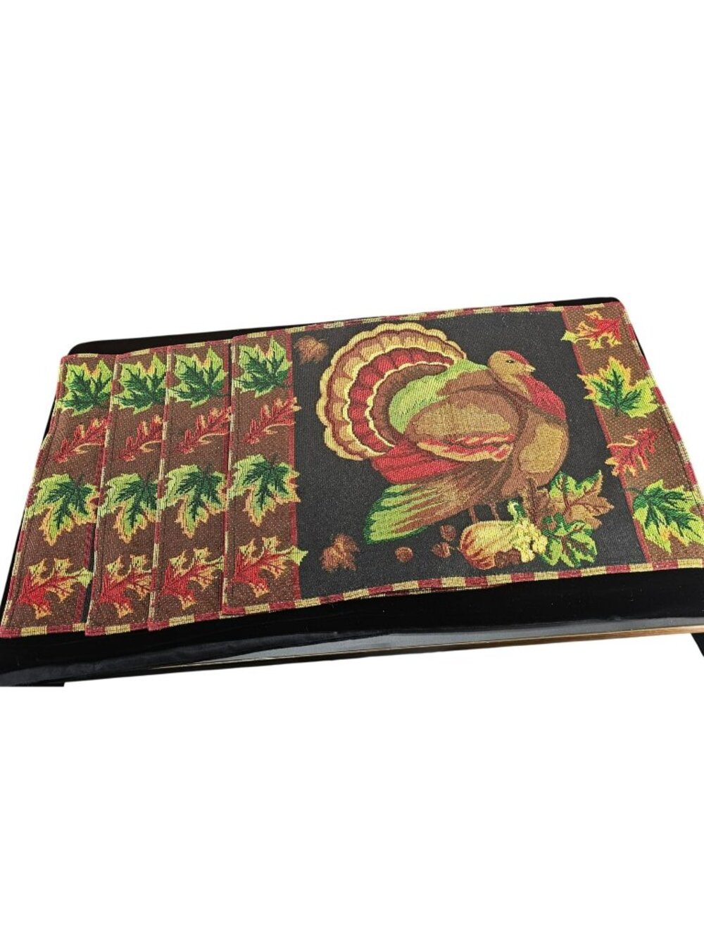Thanksgiving Turkey Tapestry Placemats Set Of 4 Autumn Leaves Festive Dining Tab
